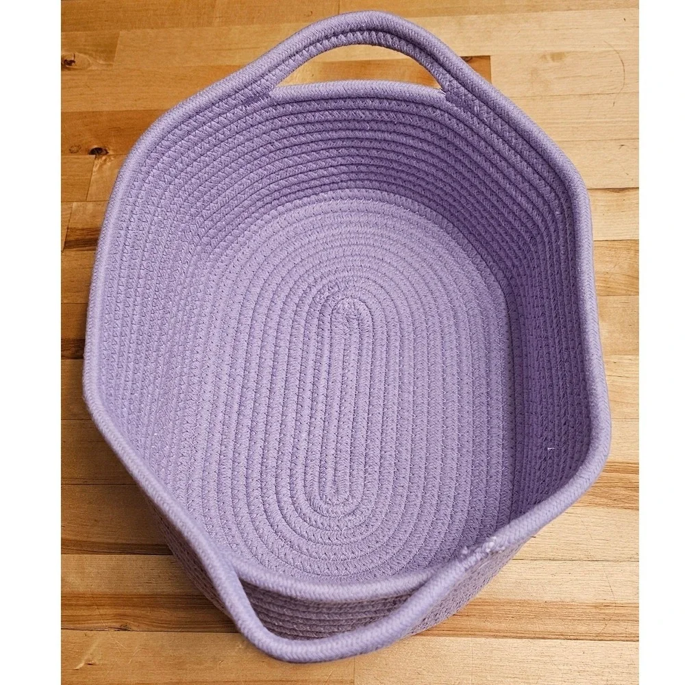 Lavender Purple Woven Cotton Rope Basket Oval Storage Bin with Handles Organizer